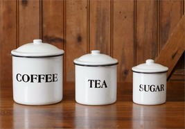 Small Kitchen Canister set with lids in white metal - set 3 - £18.83 GBP