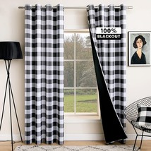 Black &amp; White Miulee Buffalo Plaid Curtains For Farmhouse Bedroom, Blackout - £39.00 GBP