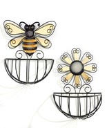 Bee Daisy Planters Wall Basket Set of 2 Yellow Black Metal Wire Garden D... - £73.97 GBP
