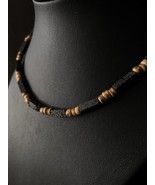 Lava stone and wood Mens Necklace, Mens Natural Gemstone Necklace, volca... - £23.00 GBP