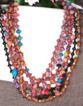 28&quot; African Rolled Recycle Paper Bead Necklace Multicolor Uganda Handmade BoHo - £10.21 GBP