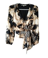 O.L.M. black white gold chess long sleeve Blouse top with bow S - £80.92 GBP
