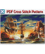 Landscape Cross Stitch Pattern / Fortress Cross Stitch / Ship Cross Stit... - $5.00