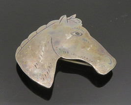 MEB NAVAJO 925 Sterling Silver - Vintage Etched Horse Head Brooch Pin - BP9414 - £71.82 GBP
