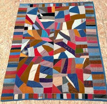 Antique Signed &amp; Dated 1897 Crazy Quilt All HAND-STITCHED Initials E.A.H. - £67.15 GBP