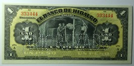 Mexico 1 Peso 1914 Banknote PS304b Banco De Hidalgo Gem Unc Fancy Number 333444 - £193.58 GBP