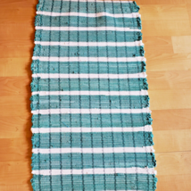 New Green and White Woven Loomed Rag Rug 39 x 22 inch Machine Washable USA Made - £25.90 GBP