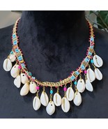 Womens Gold Tone Multi Seed Beads Cowrie Seashell Necklace Jewelry w/ Lo... - $27.72