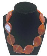 Orange Gemstone Beaded Necklace Vintage Stone Banded 16 Inch Long Transl... - £22.01 GBP