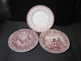 3 Spode Pink Dinner Plates 10 1/2&quot;: Woodman, Lucano &amp; Fleur-De-Lis - £47.45 GBP