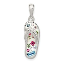 Sterling Silver Multi-Color Stellux Crystal Flip-Flop Pendant Charm 22mm x 8mm - £29.56 GBP