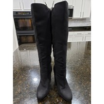 Veira Knee High Boots Womens 8 Black Solid Suede Round Toe Block Heel Si... - $48.51