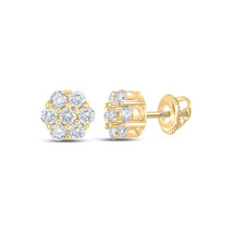 10kt Yellow Gold Mens Round Diamond Flower Cluster Earrings 1/3 Cttw - £287.66 GBP