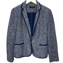 Talbots Womens Navy Blue Tweed Blazer Size 6 Piping One Button Lined - $39.55