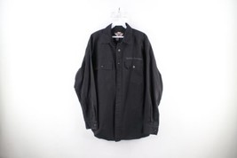 Vintage 90s Harley Davidson Mens Medium Distressed Spell Out Button Shirt Black - £35.26 GBP