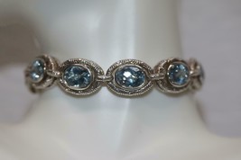 Charles Krypell 14K White Gold 925 Silver Blue Topaz Oval Link Bracelet 7.0&quot; - £514.44 GBP