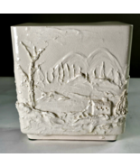Antique White Rectangular Vase Embossed Country Cottage Design 7x7x3in - $1,140.41 MXN