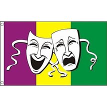 Mardi Gras Flag - 3&#39; X 5&#39; Comedy And Tragedy - Outdoor Polyester Purple Green Fa - £3.90 GBP