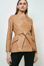 Fashionable Beige Women Trench Coat Soft Lambskin Leather Formal Halloween Party - £121.40 GBP