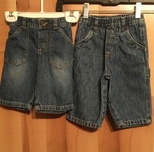 Two Pair Cherokee Boys Sz 6 Month Blue Denim Jeans Dark Wash Distressed Utility - £6.32 GBP