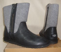 UGG Australia ROSALIE Knit Black Leather Gray Knit Boots Size US 11 NIB #1009006 - £74.29 GBP