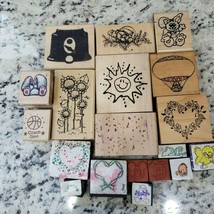 Vintage Rubber Stamps Large Lot Wood Backed Disney Sun Heart Bunny Flowers Birds - £14.07 GBP