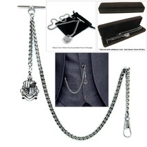 Albert Pocket Silver Pocket Watch Chain for Men Crest Shield Design Fob AC58 - £9.86 GBP+