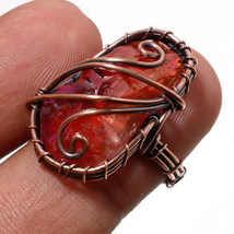 Orange Slice Rough Drusy Gemstone Ethnic Copper Wire Wrap Ring Jewelry 6&quot; SA 278 - £5.96 GBP