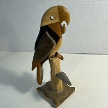 Cute Vintage Hand Made Hand Carved Wooden Parrot Trinket He Swivels On His Perch - £10.97 GBP