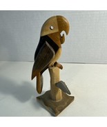 Cute Vintage Hand Made Hand Carved Wooden Parrot Trinket He Swivels On His Perch - $13.99