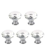 5 Pack Crystal Glass Cabinet Knobs-30Mm Diamond Shape Pulls Handles For ... - £10.37 GBP