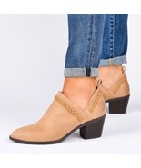 JOURNEE COLLECTION Sophie Braided Strap Bootie, Block Heel, Tan, Size 7,... - $68.69 CAD
