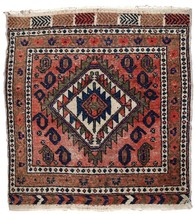 Handmade vintage Persian Kurdish bagface rug 1.8&#39; x 1.9&#39; (55cm x 59cm) 1... - $270.18 CAD