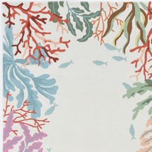 8 X 10 Ivory Hand Hooked Bordered Coral Reef Indoor Area Rug - €420,20 EUR