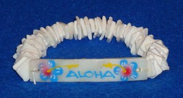 Brand New Dazzling Hawaiian Stretch Bracelet Blue Flowers White Puka Shells - £7.95 GBP