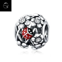 Sterling Silver 925 Flower Daisy And Ladybird Insect Bead Charm For Bracelets - £15.97 GBP