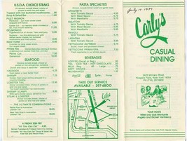 Carly&#39;s Casual Dining Menu Military Road Niagara Falls New York 1987 - £12.46 GBP