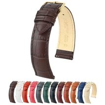 Hirsch Duke Leather Watch Strap - Brown - M - 18mm - Shiny Gold Buckle - Alligat - £47.91 GBP