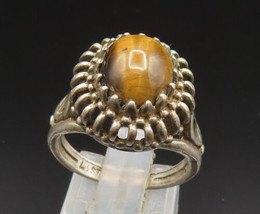 925 Silver -  Vintage Cabochon Cut Tiger&#39;s Eye Ribbed Flower Ring Sz 7 - RG24721 - £30.31 GBP