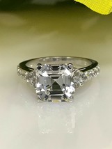 3Ct Asscher Simulated Diamond 14K White Gold Plated Silver Engagement Ring - £69.41 GBP