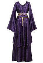 Womens Renaissance Gown Costume Medieval 2XL Dress Purple Brocade Satin - £48.84 GBP