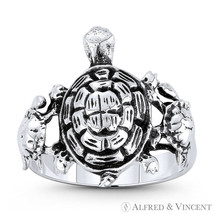 Triple Tortoise / Turtle Animal Charm .925 Sterling Silver Right-Hand Boho Ring - £23.62 GBP