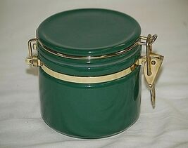 Rose Garden Stoneware Green Storage Kitchen Canister Jar w Locking Lid - $21.77