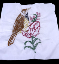 Wyoming Bird Embroidered Quilted Square Frameable Art State Needlepoint Vtg - £20.96 GBP