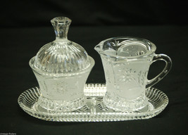 Lausitzer Germany Hand Cut Lead Crystal Frosted Creamer Sugar Bowl w Underplate - £77.31 GBP