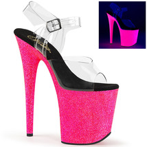 Pleaser FLAMINGO-808UVG Sexy Clear/Neon Pink 8&quot; Heel Platform Ankle Strap Sandal - £63.90 GBP