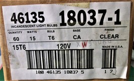 SYLVANIA  15W T6 Clear CA Base Switchboard 15T6 120 volt bulbs Box of 10... - $15.47