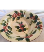 Wendover Lane Rimmed Soup Cereal Bowls Christmas Holly Handpainted Design - $10.00