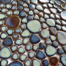 Glazed Pebble Porcelain Tile Aqua Brown Heart-Shaped Mosaic Wall and Flo... - £11.92 GBP+