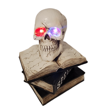 Halloween Skull Spell Book Statue Figurine Color Changing Eyes 10 Inch Battery - £27.69 GBP